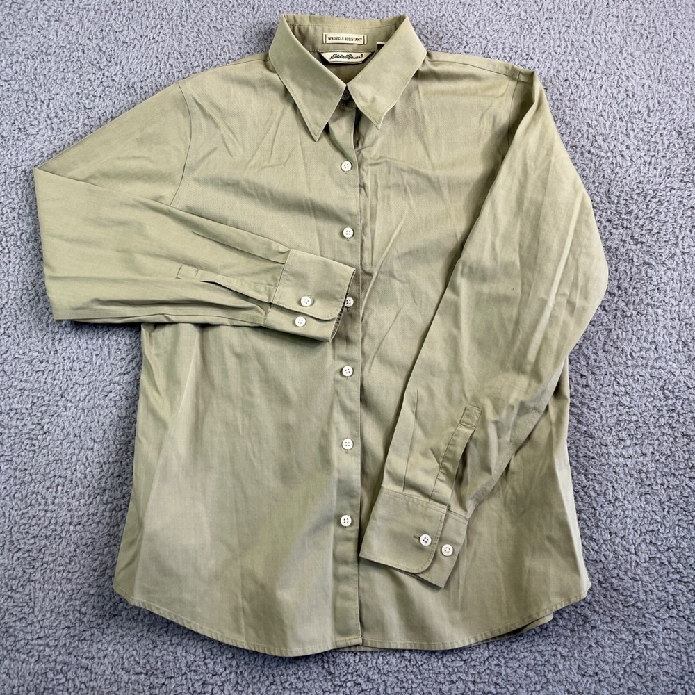 Eddie Bauer Womens Button Up Top‎ Medium Green Casual Neutral Y2K Casual No Iron